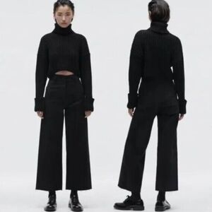 Zara The Marine Straight Jean Black Women’s Size 4 Relaxed Fit High Rise Raw Hem